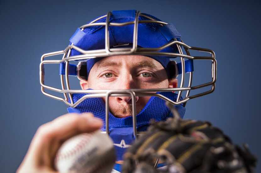 Texas Rangers catcher Chris Gimenez photographed during spring training photo day at the...