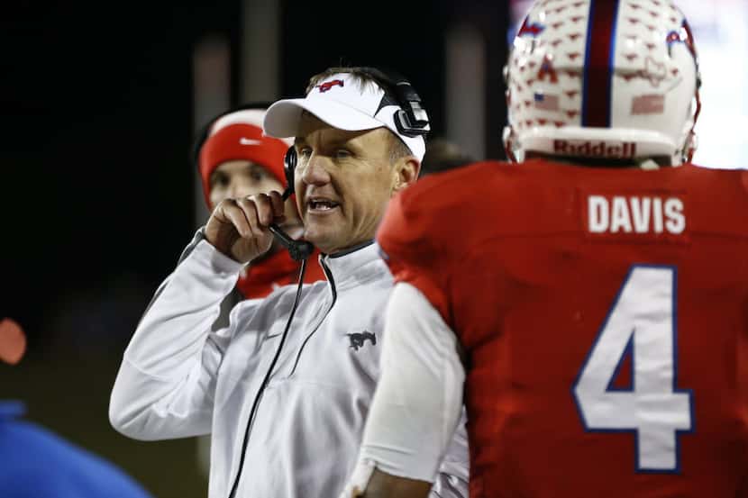 Southern Methodist Mustangs head coach Chad Morris against Tulane in the second half Gerald...