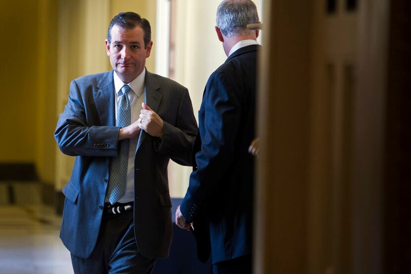 Sen. Ted Cruz leaves a luncheon with fellow Republican senators at the U.S. Capitol on...