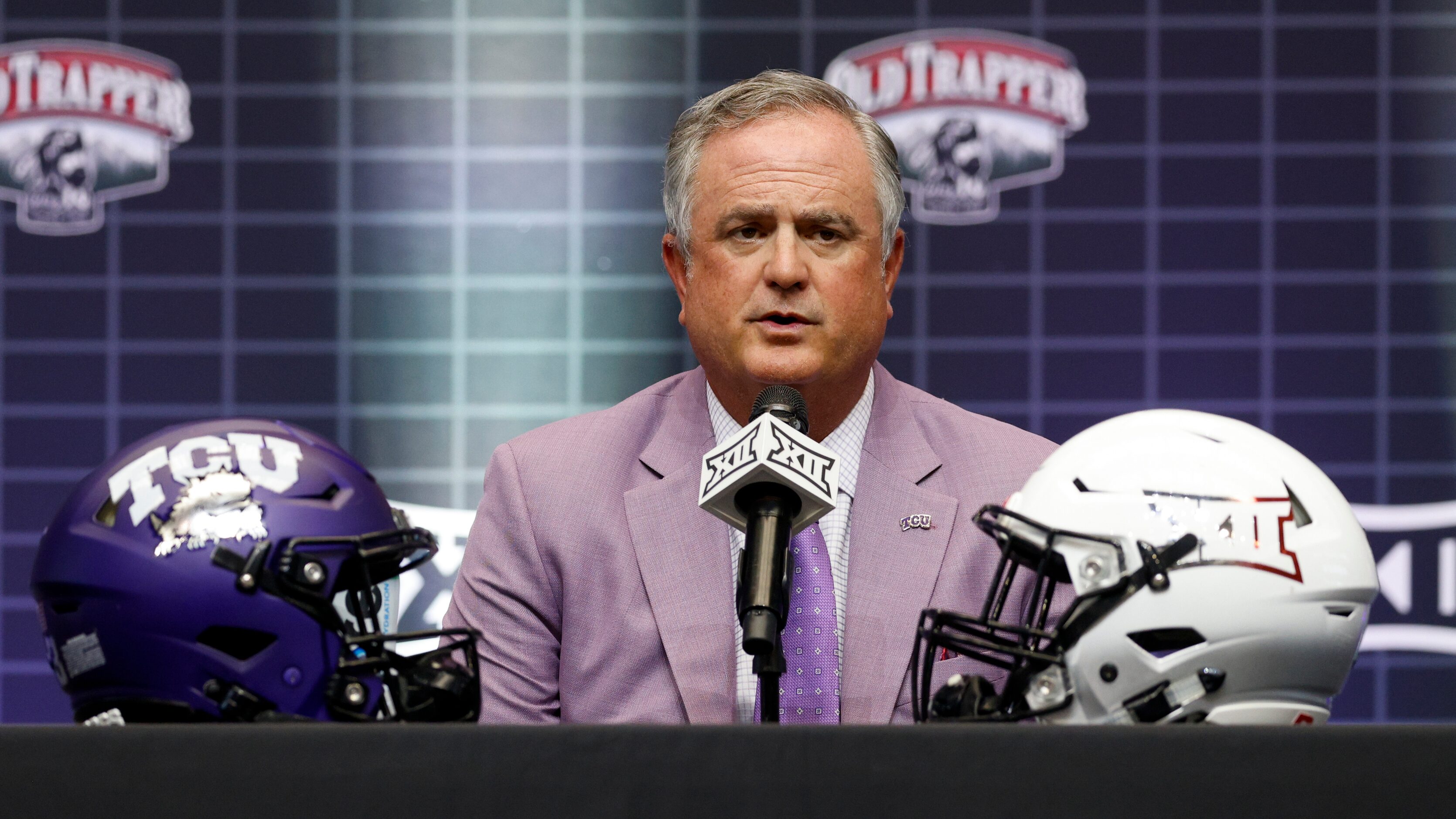 TCU head coach Sonny Dykes speaks during the Big 12 Media Days at AT&T Stadium, Wednesday,...