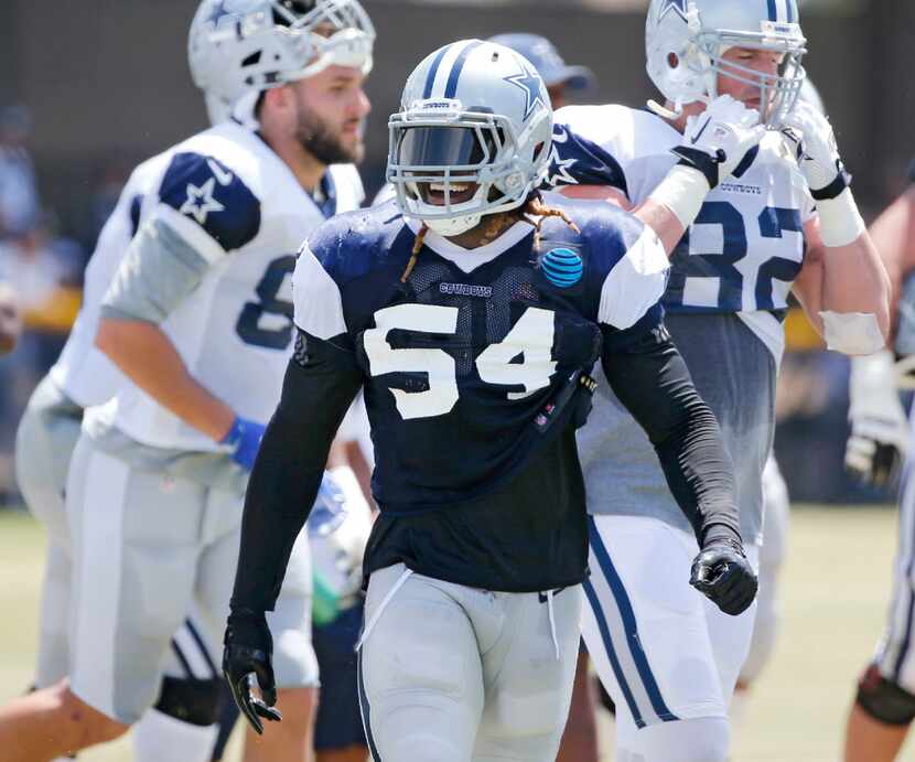 Dallas Cowboys outside linebacker Jaylon Smith (54) is all smiles after stopping a run play...