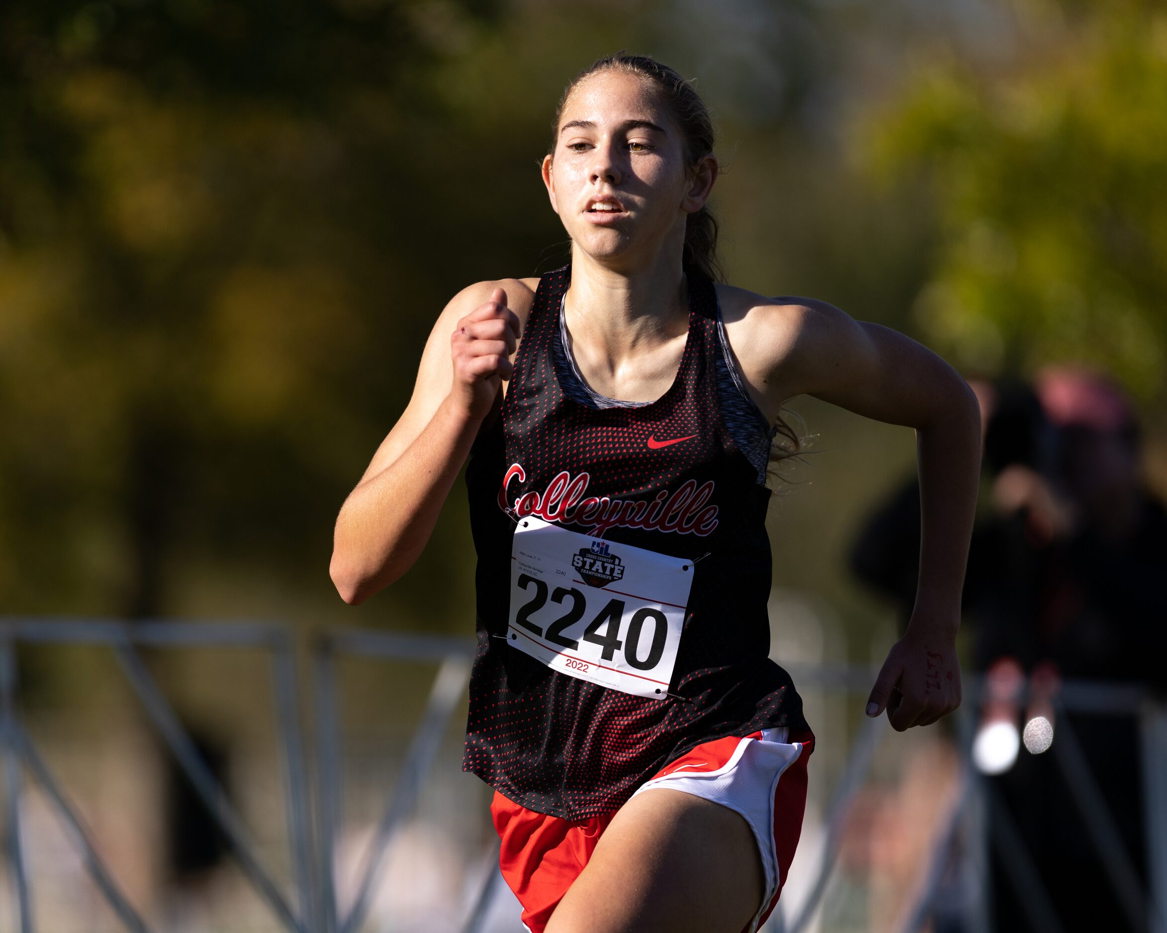 Allie Love of the Colleyville Heritage Panthers competes in the 5A girls’ 3200m race during...