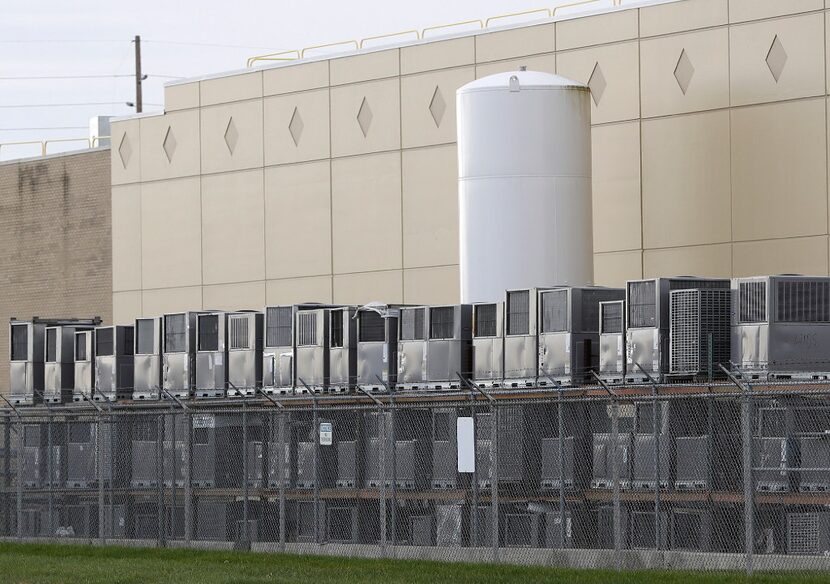 Air conditioning units are stacked outside the Carrier Corp. plant in Indianapolis. 