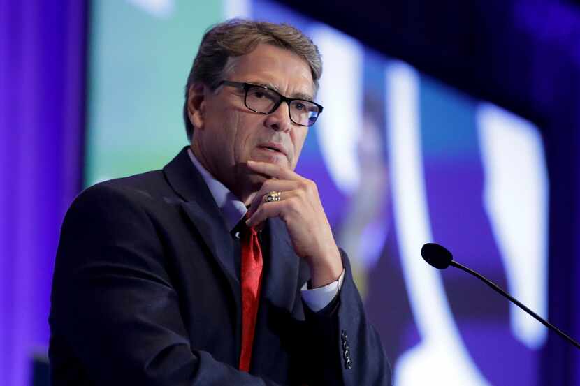 In 2019, file photo, Energy Secretary Rick Perry spoke at the California GOP fall convention...