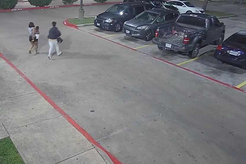 Surveillance footage released by Garland police shows two of three women suspected of...