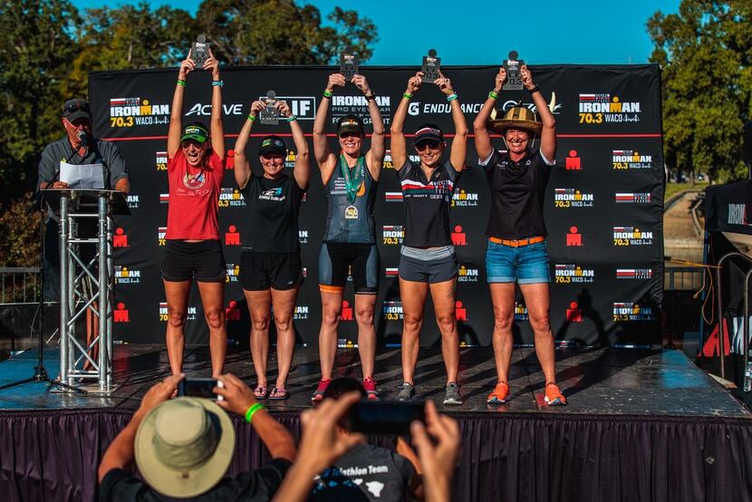 The top five finishers, including Brandi Grissom Swicegood second from the right, in the...