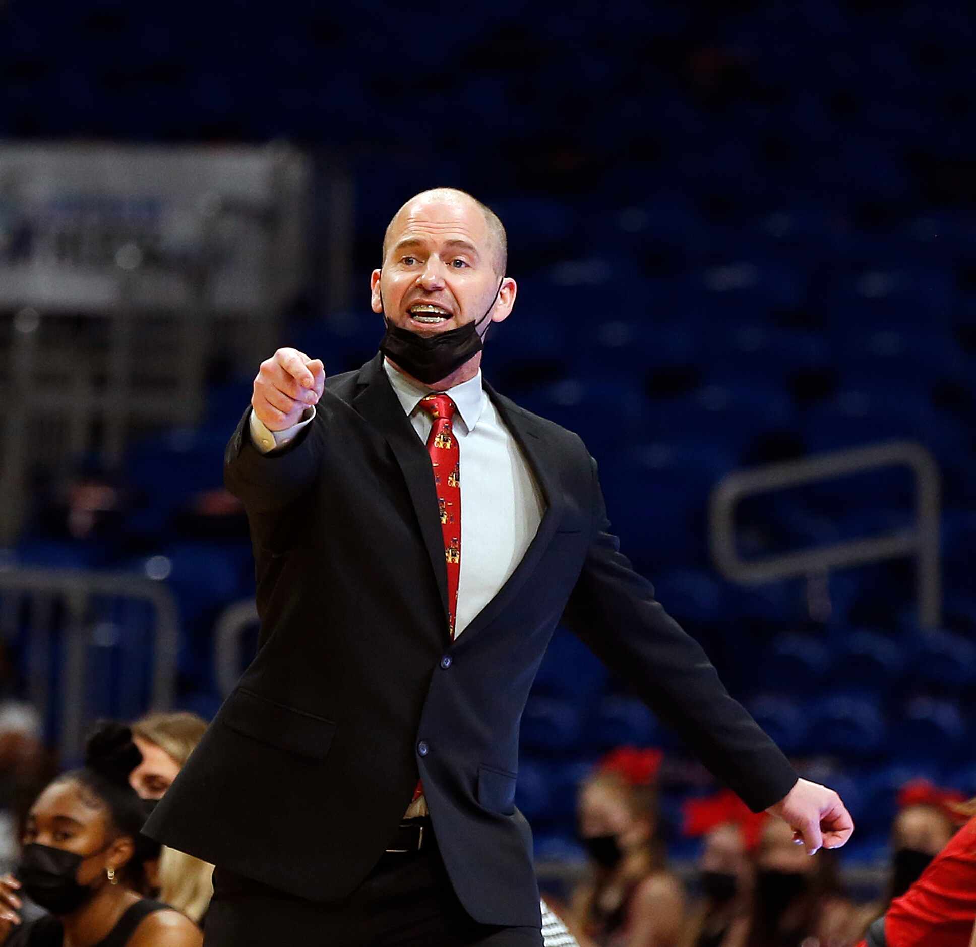 Ross Reedy Frisco Liberty head coach gives instruction in first half. Frisco Liberty vs....