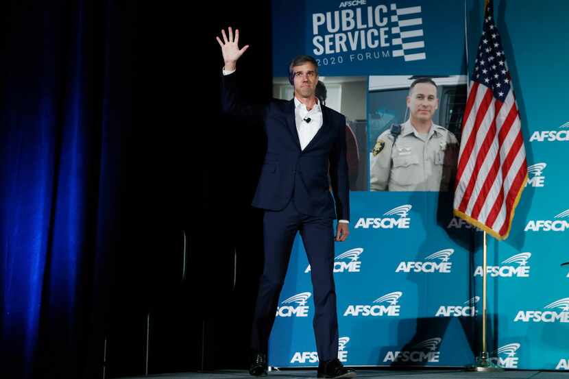 Democratic presidential candidate and former Texas Rep. Beto O'Rourke walks on stage during...