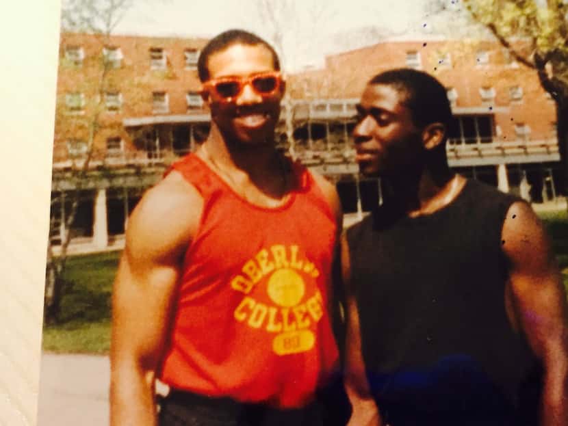 Michael Sorrell with his Kappa Alpha Psi fraternity brother Tony Charlton at Oberlin College...