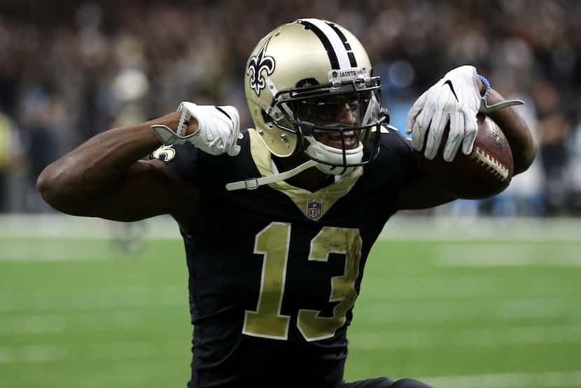 NEW ORLEANS, LA - JANUARY 07:  Michael Thomas #13 of the New Orleans Saints reacts after a...