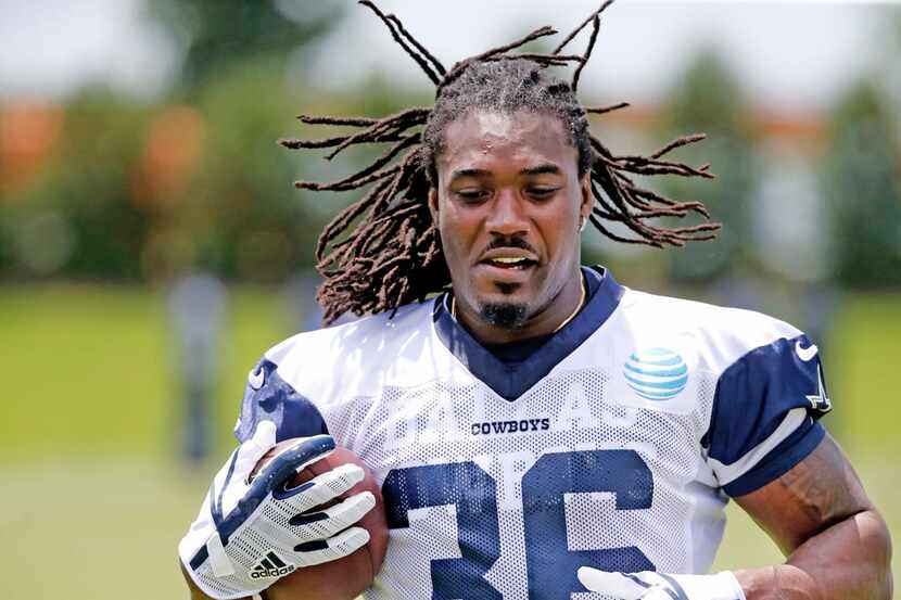 Dallas Cowboys running back Bo Scarbrough (36) works out during the Dallas Cowboys rookie...