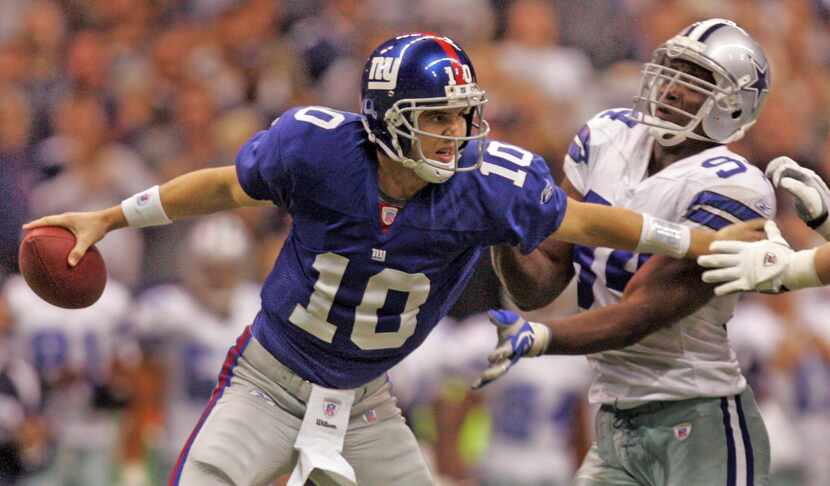 Oct. 23, 2006, in Irving (Giants win, 36-22) -- Eli Manning: 12 of 26, 189 yards, 2 TDs, 1...