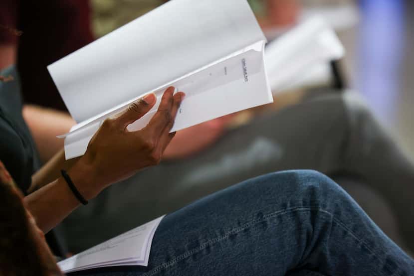 An actor reads sides, sections of a script, before heading into an audition in North Texas.