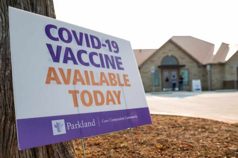 A sign advertised a COVID-19 vaccination clinic at the Glenn Heights Senior Center on Saturday.