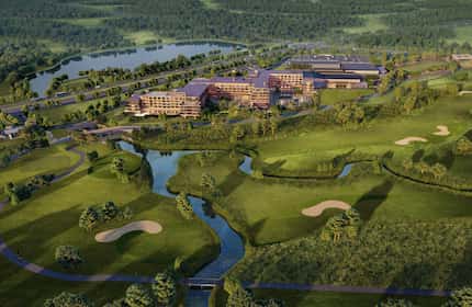 An aerial site plan of the Omni PGA development under construction in Frisco.