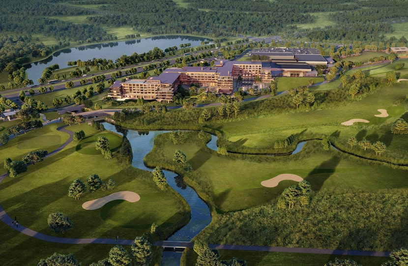 An aerial site plan of the Omni PGA development under construction in Frisco.