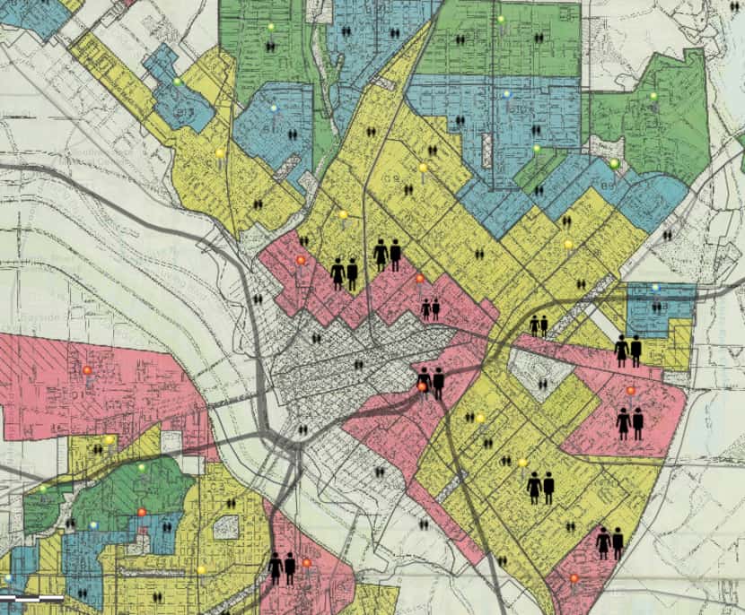 The 1937 Dallas HOLC (Home Owners Loan Corporation) security map for Dallas, showing...