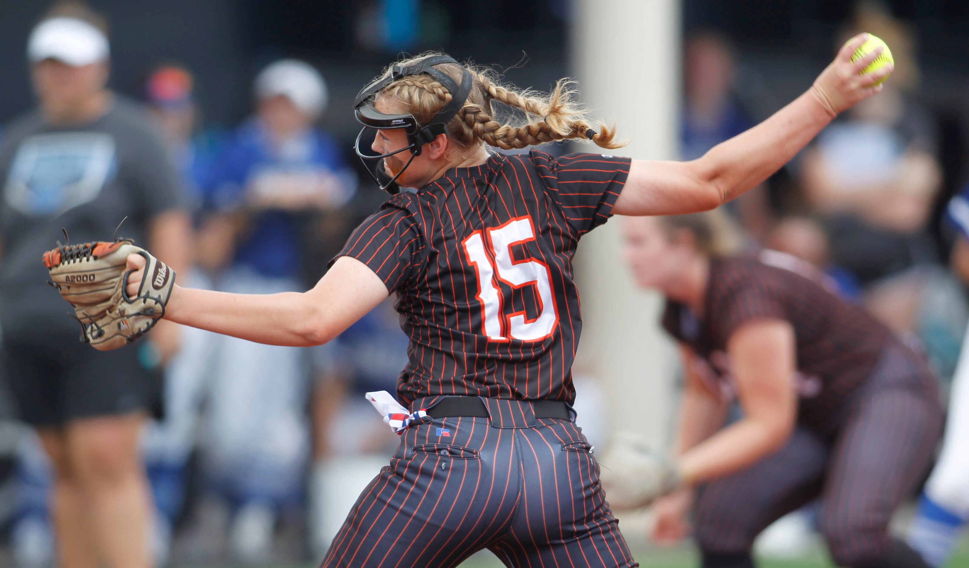 Aledo pitcher Kayleigh Smith (15) delivers a pitch to a Georgetown batter during the bottom...