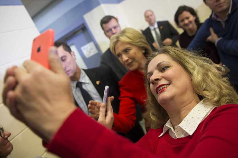 
Sedeta Pepic of Coralville, Iowa, takes a selfie as Democratic presidential candidate...