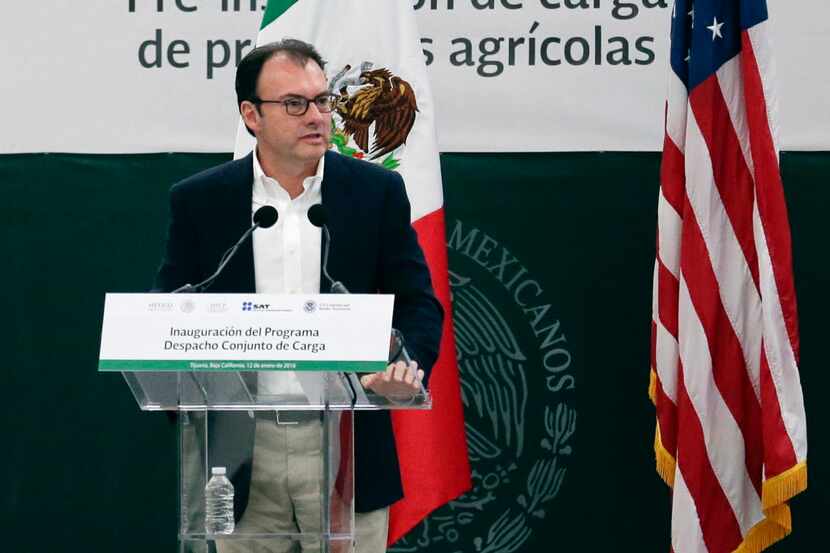 Mexican Secretary of Finance Luis Videgaray speaks during an inauguration ceremony for a new...