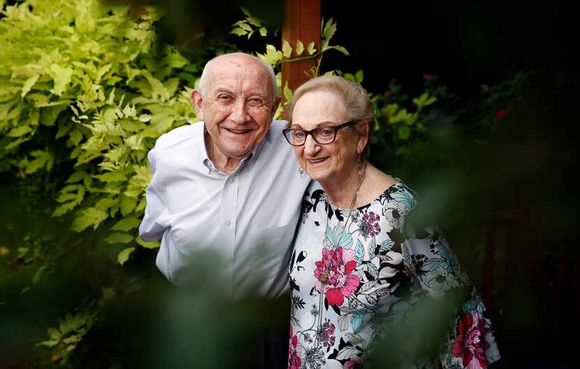 Holocaust survivor Max Glauben and his wife, Frieda, pose outside their Dallas home.