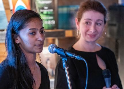 Aparna Kumar (left) and Anna Kuchment co-hosted the event. Kumar is a Dallas-based writer...