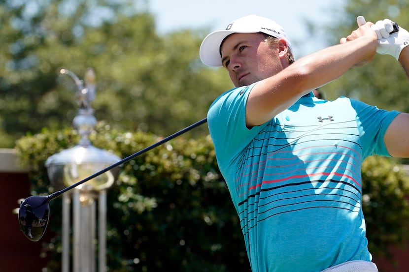 PGA Tour golfer Jordan Spieth tees off to start the third round of the Charles Schwab...