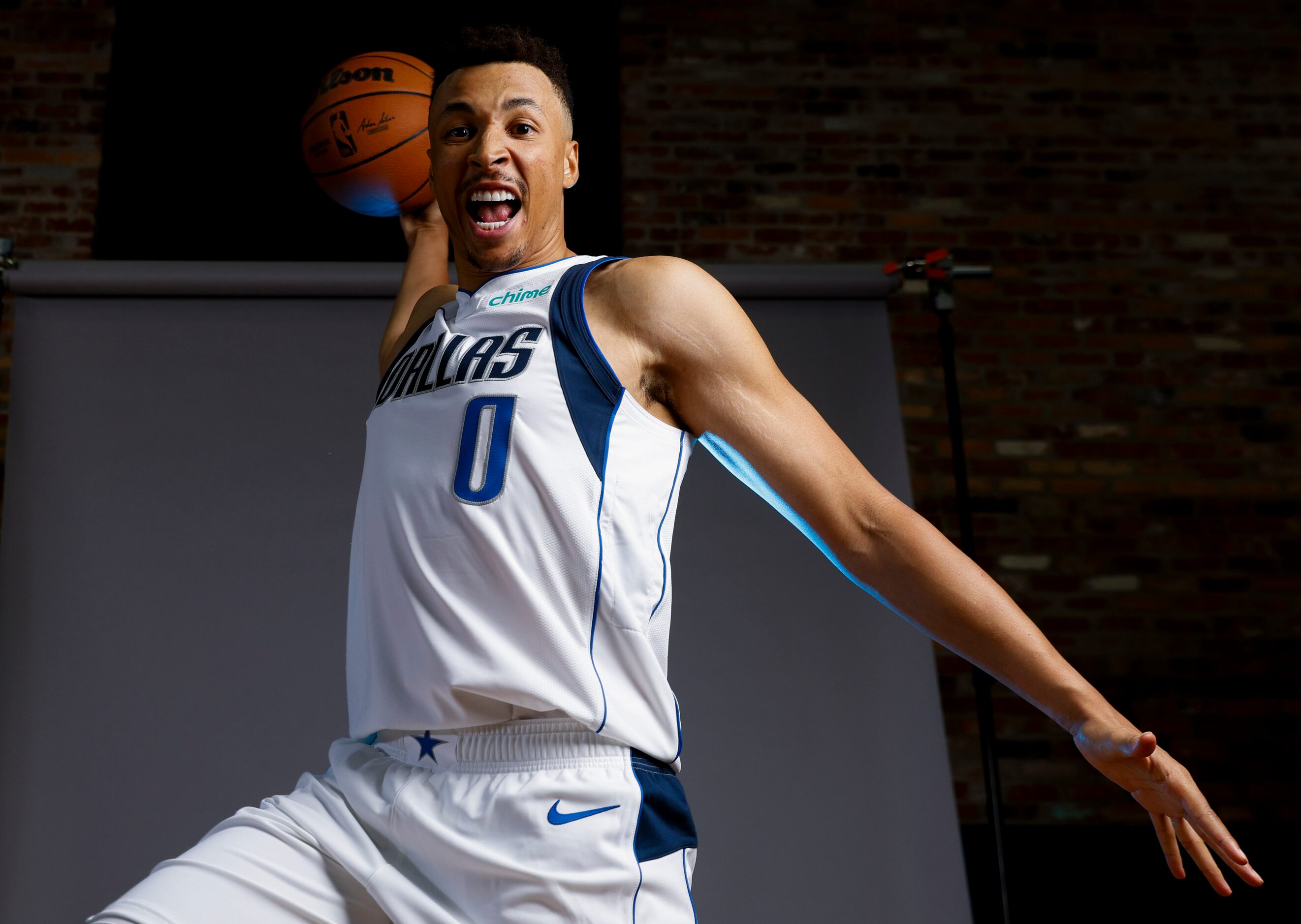 Dallas Mavericks’ Dante Exum poses for a photo during the media day on Friday, Sept. 29,...