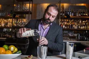 Madrina Cofounder Michael Martensen mixes a Raspberry Collins.