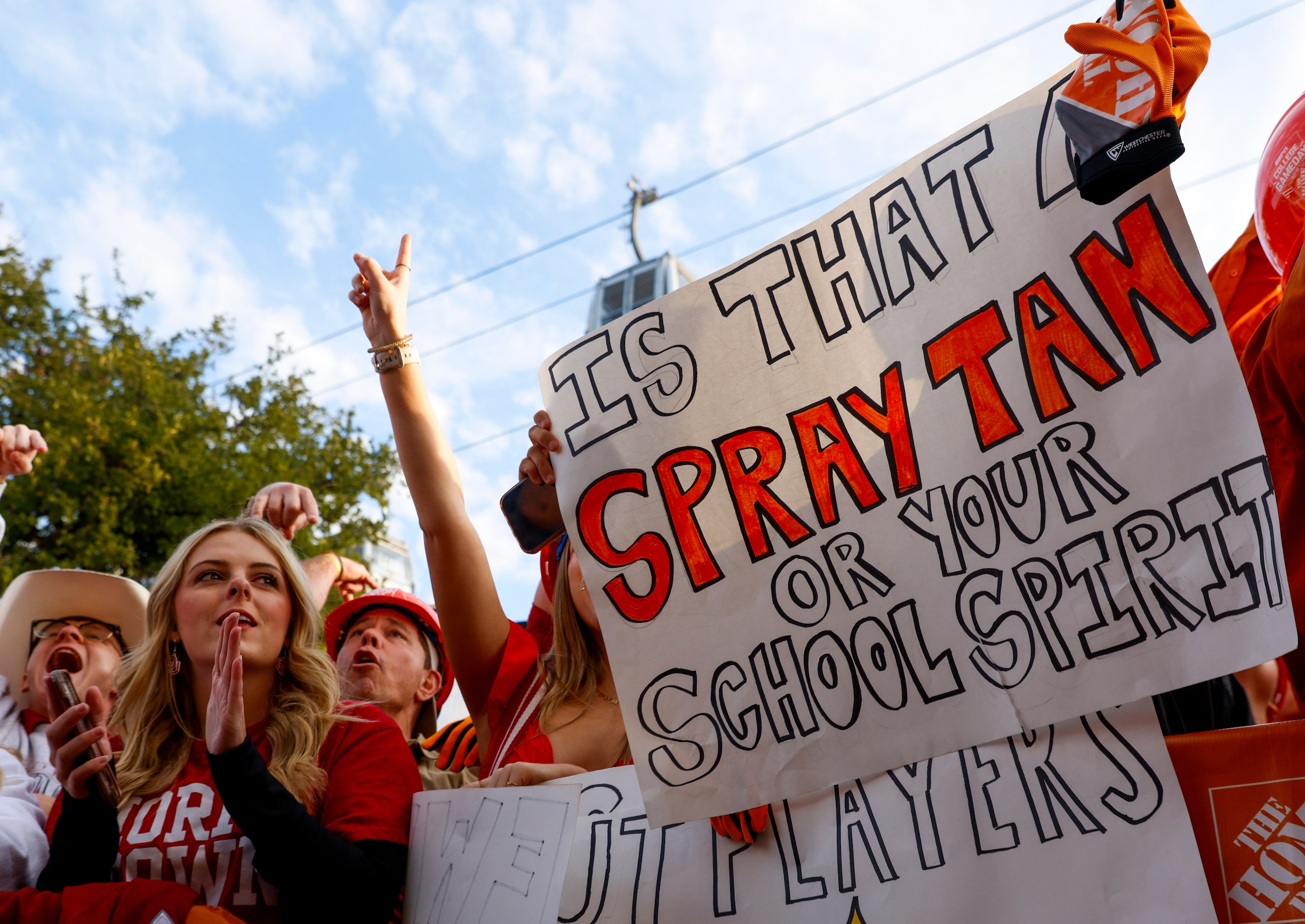 Fans gather ahead of the Red River Showdown outside of the Cotton Bowl for ESPN Game Day, on...