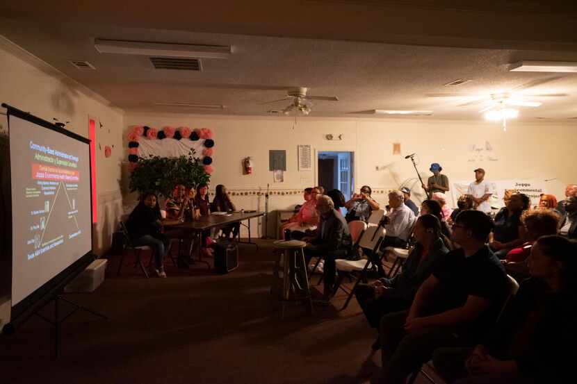 Joppa residents attend a meeting hosted by community leaders and professors at Texas A&M...