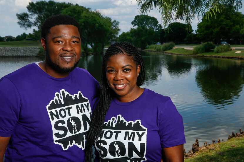 Kameron Sedberry, left, and his wife Tramonica Brown pose for a photograph in Rowlett.
