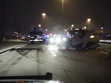 A police dash cam captured the crash scene after Josh Brent flipped his Mercedes in Irving...