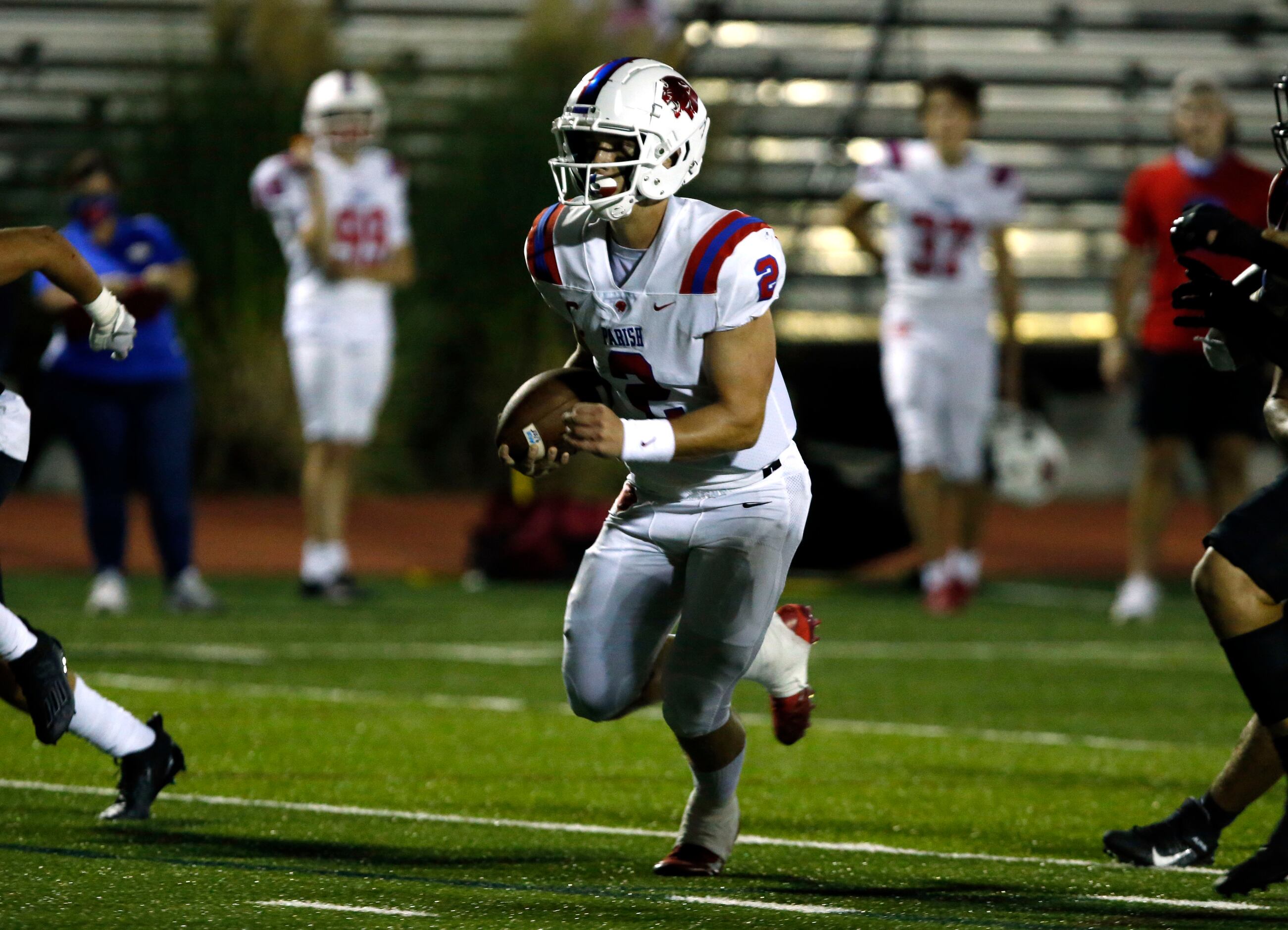 Parish Episcopal QB Preston Stone (2) finds an opening and advances for a touchdown during...