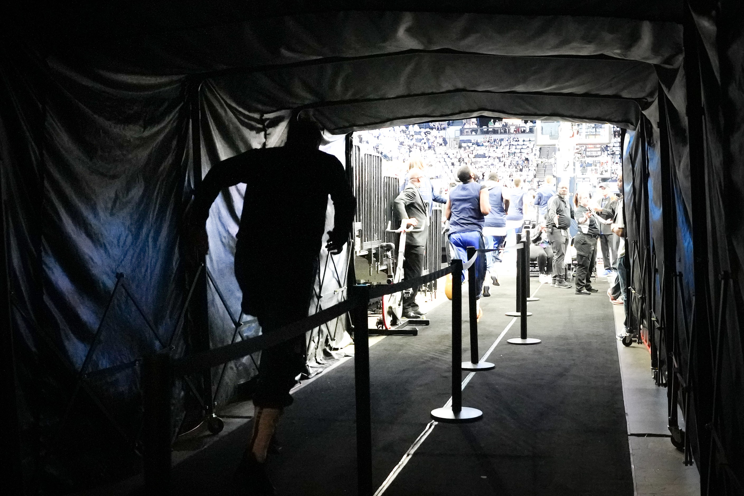 Dallas Mavericks guard Luka Doncic runs out the tunnel to take the court for Game 5 of the...