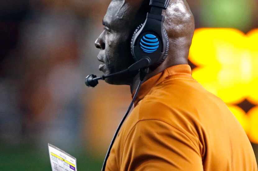 Texas head coach Charlie Strong looks on during the second half of an NCAA college football...