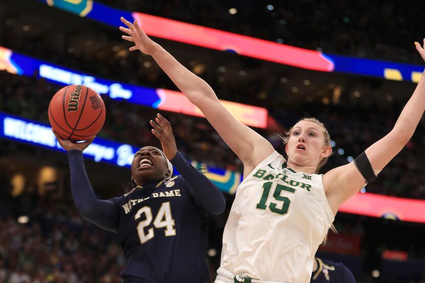 TAMPA, FLORIDA - APRIL 07:  Arike Ogunbowale #24 of the Notre Dame Fighting Irish attempts a...