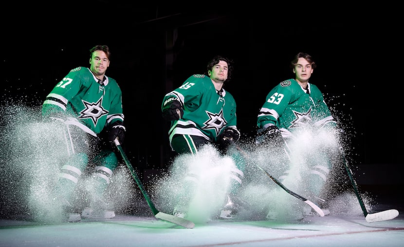 Dallas Stars top prospects (from left) Logan Stankoven, Mavrik Bourque and Wyatt Johnston...