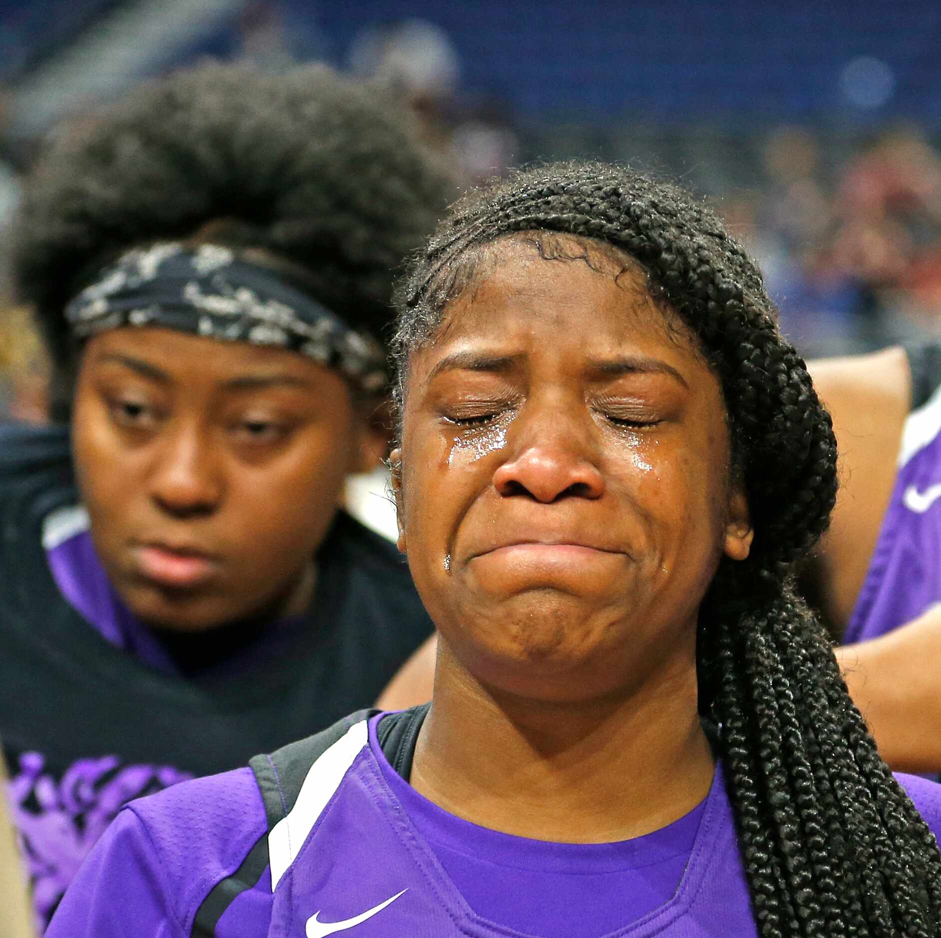 Lincoln guard Alexis Brown (#1) can't hold back her tears after losing to Fairfield 76-51 in...