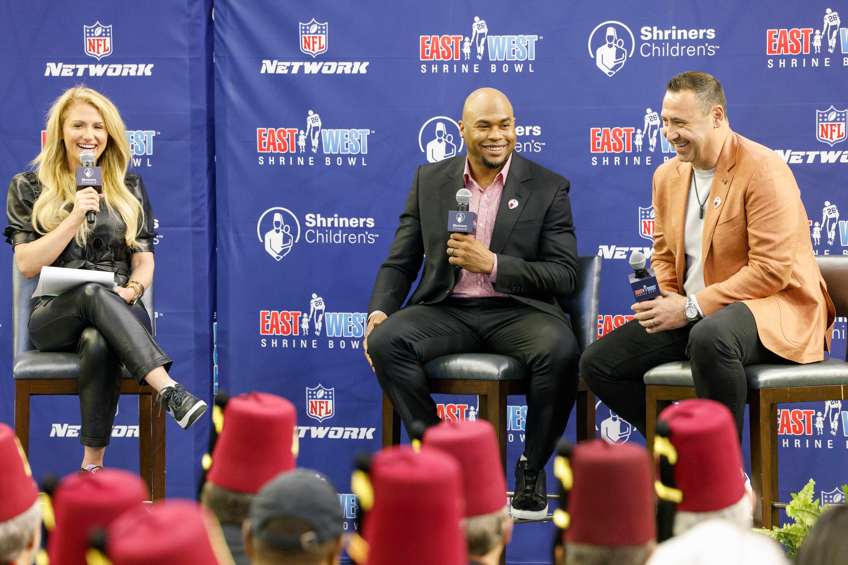 NFL Network reporter Jane Slater (left) laughs with former NFL wide receiver Steve Smith Sr....