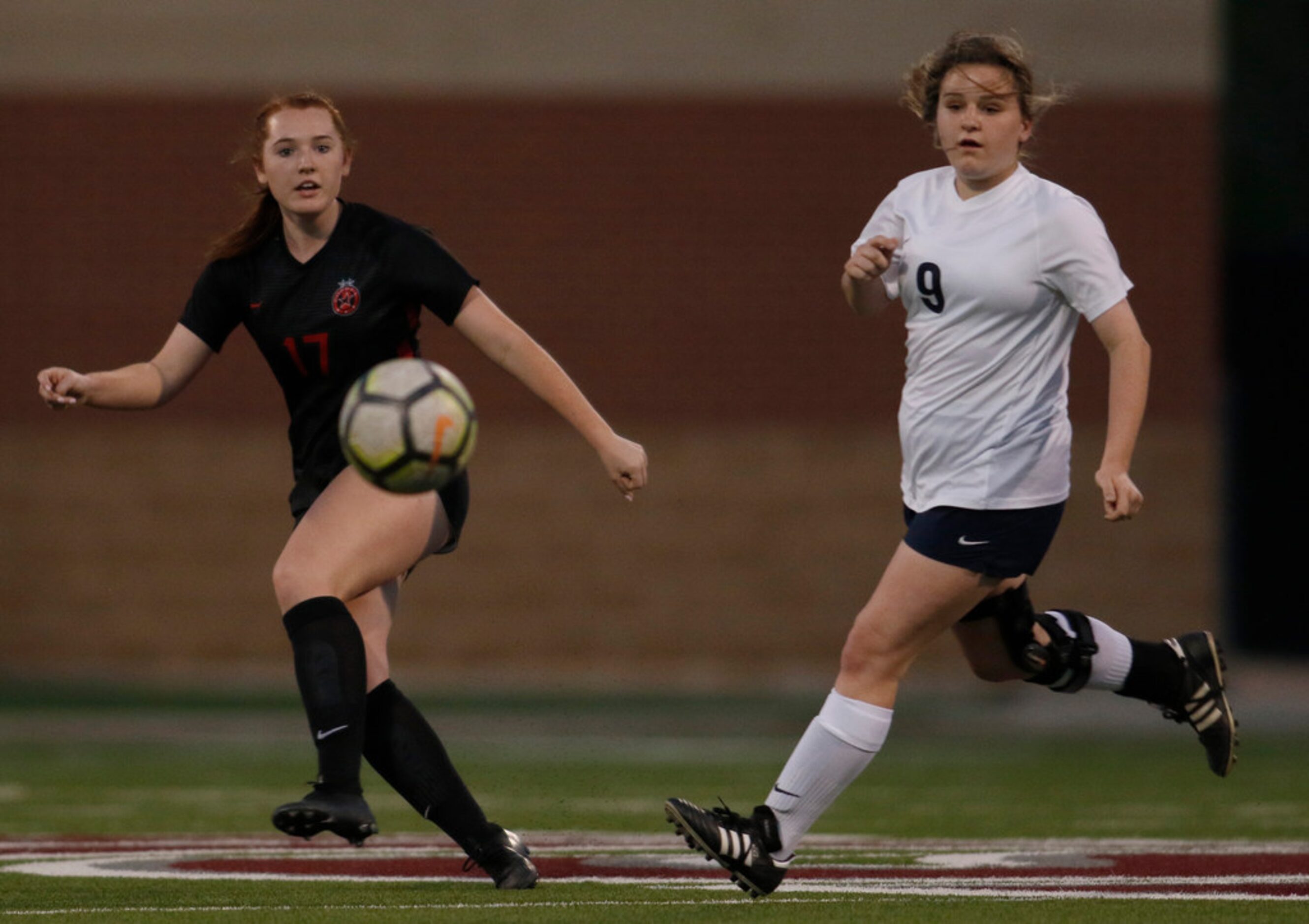 Copal's Addison Martin (17) watches as her pass makes its way to a teammate as Keller's...