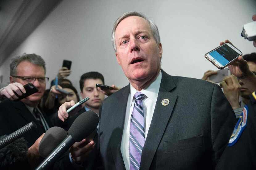 US Republican Representative from North Carolina Mark Meadows speaks to reporters after a...