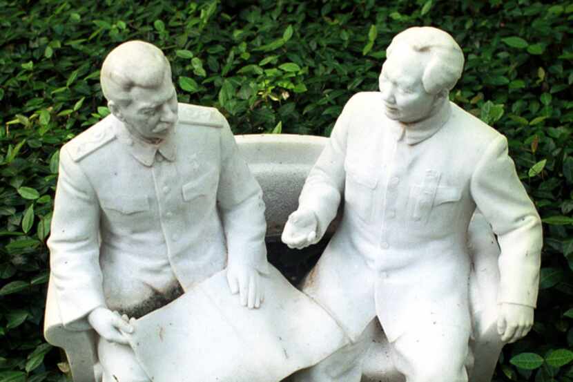 One of the statues in the collection depicts a meeting of Josef Stalin and Mao Zedong in...