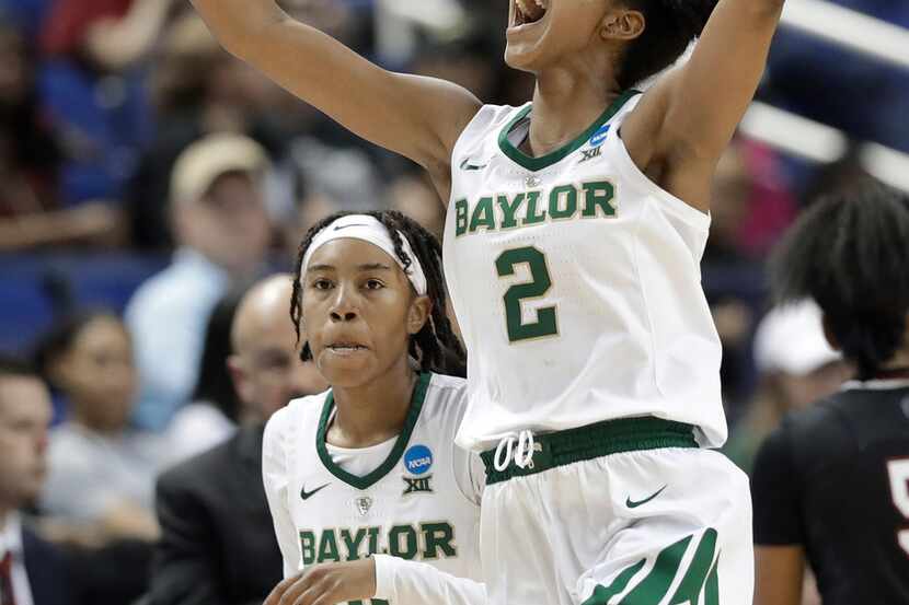Baylor's DiDi Richards (2) reacts after a basket against South Carolina during the second...