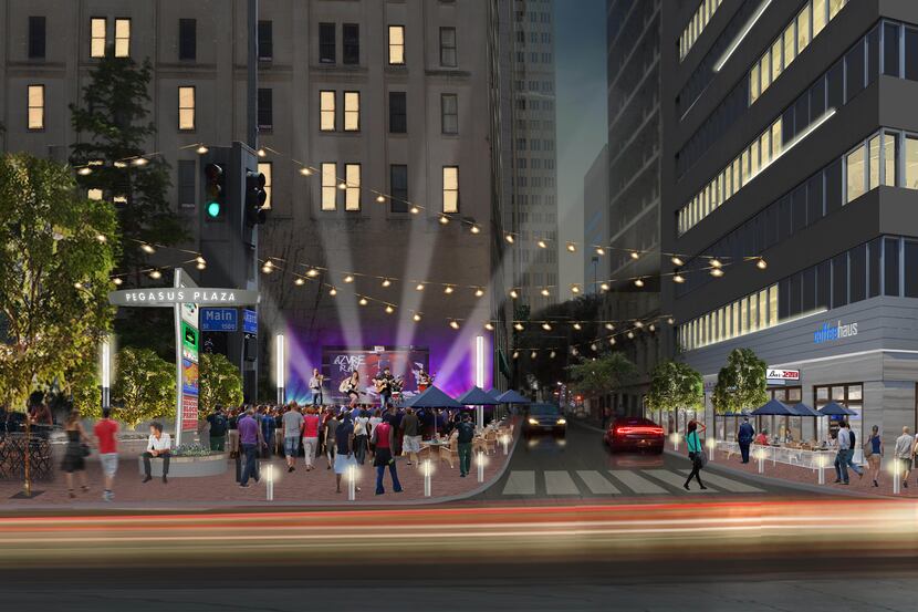 The Akard Street corner of the Adolphus Tower will be getting new lighting and retail space.
