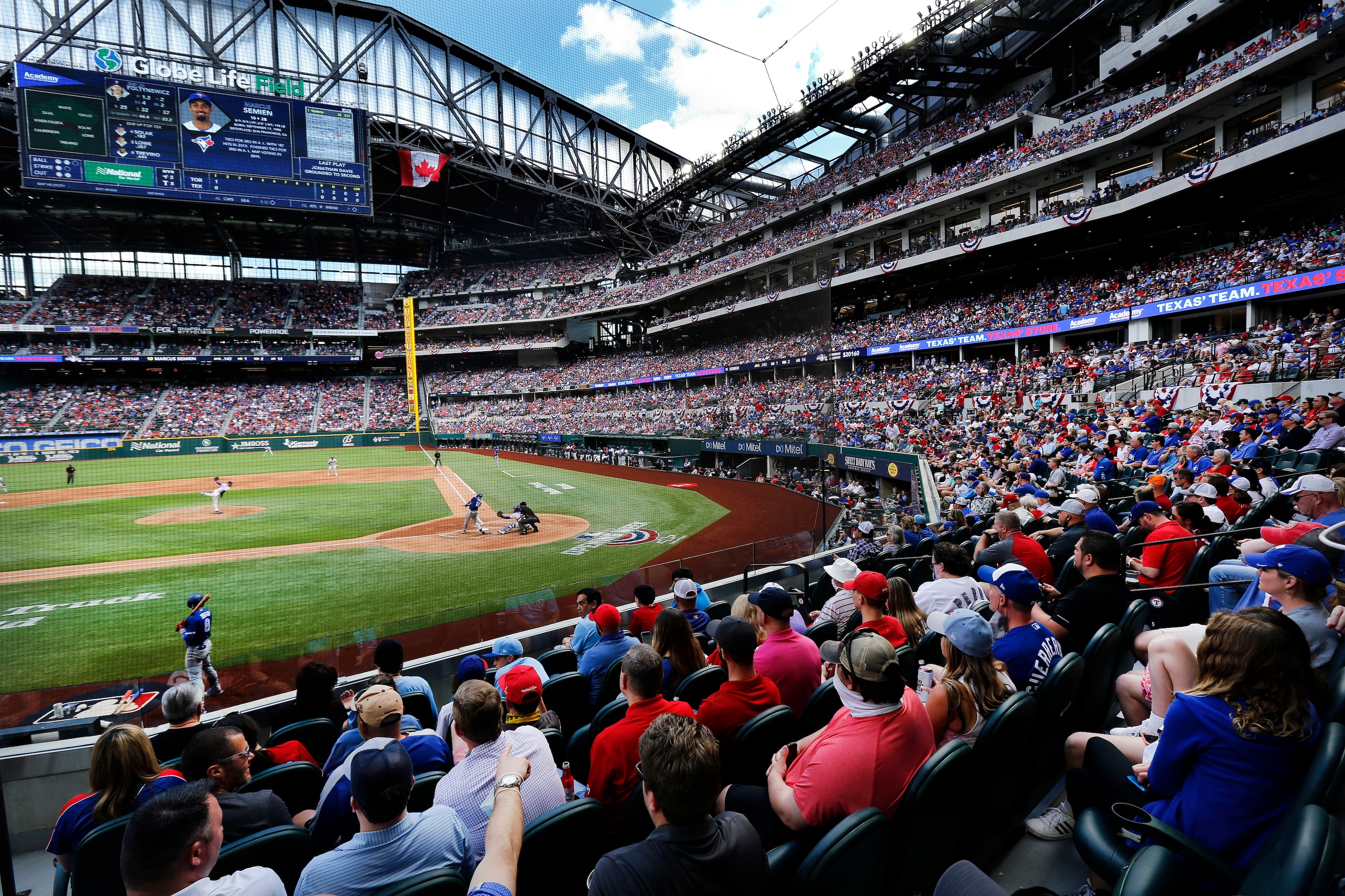 Toronto Blue Jays Cavan Biggio (8) follows through on a solo home run in the second inning...