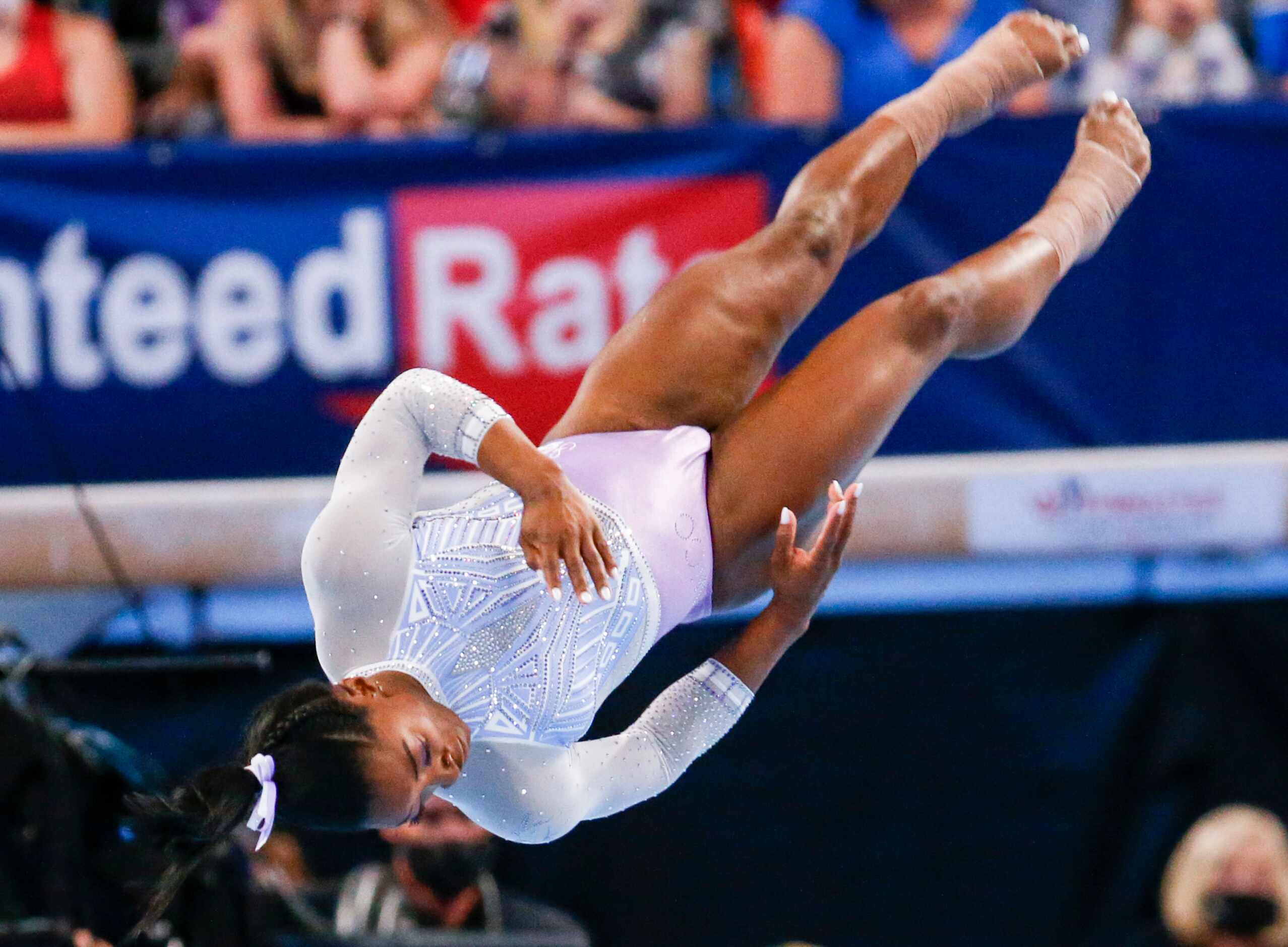 Simone Biles performs on the floor during day 1 of the senior women's US gymnastics...