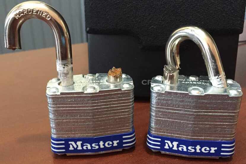 These locks were cut to get access to a storage facility full of supplies that belonged to...