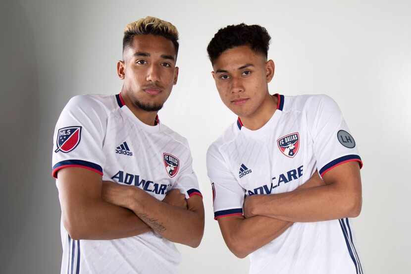 Jesus Ferreira (left) and Edwin Cerrillo (right) both just 18 pose in the new FC Dallas...