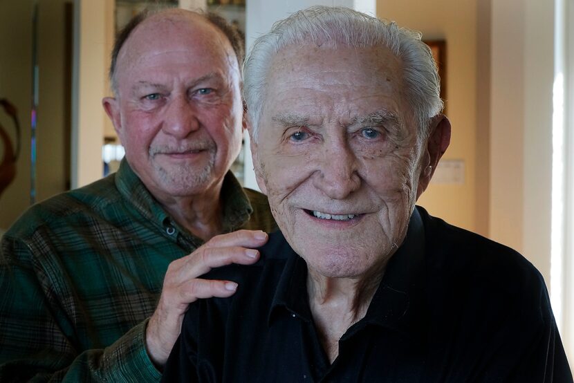 Neighbors David Green (left) and Barney Baker at Barney's home in Arlington. 